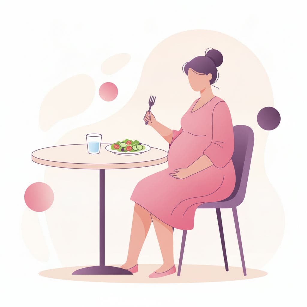 Mulher grávida comendo uma refeição leve e saudável em casa.